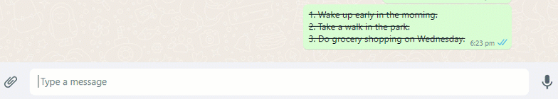 Demonstration of monospaced text in WhatsApp.
